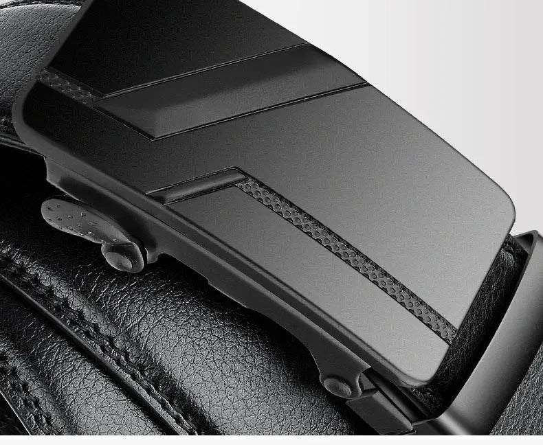 Men's Black PU Leather Automatic Buckle Belt 110cm 120cm 130cm