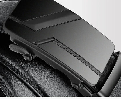 Men's Black PU Leather Automatic Buckle Belt 110cm 120cm 130cm