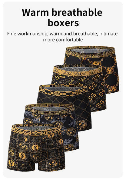 Men's Black Gold Printed Boxer Underwear 5/10 Pack
