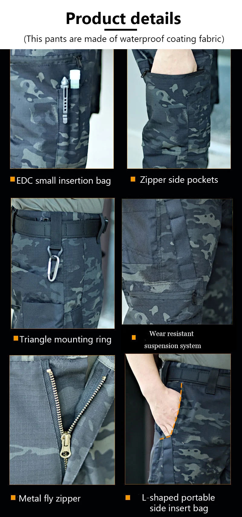 Men's Cargo Trousers Waterproof Multi-Pocket Pants