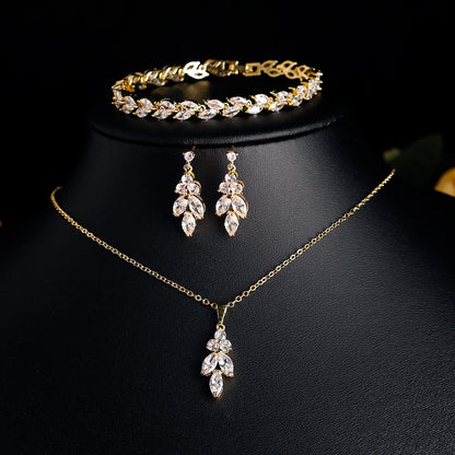ZAKOL Brilliant Zirconia Leaf Jewelry Set for Women