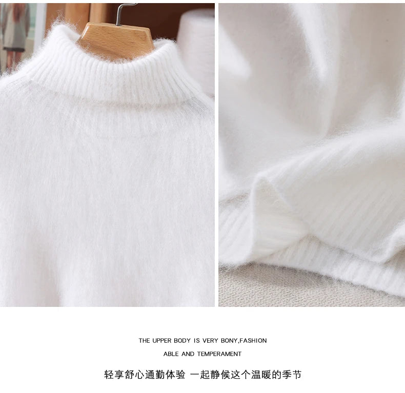 Mink Fur High Collar Pullover Sweater for Women