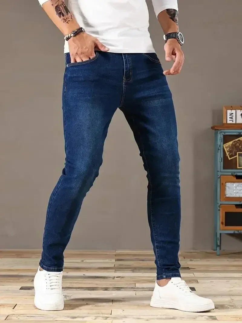 Mens Slim Fit Skinny Jeans Denim Blue Casual