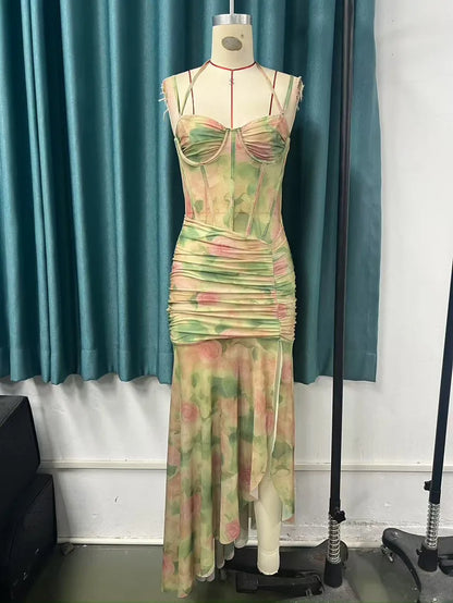 Floral Print Sleeveless Bodycon Dress for Women