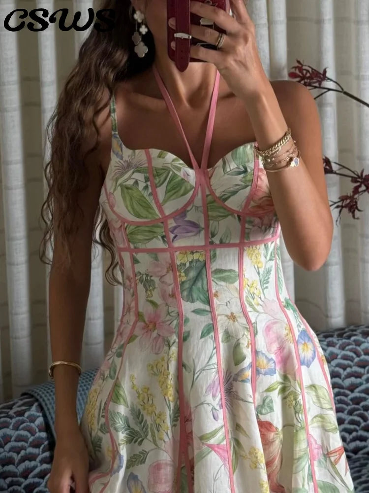 Elegant Printed A-Line Women's Dress in Polyester