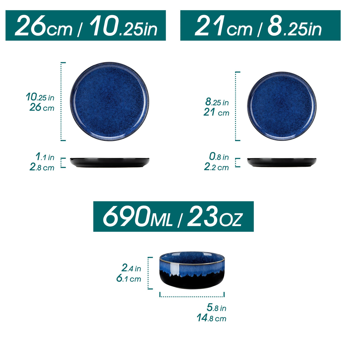 Starry Blue Reactive Glaze Stoneware Dinnerware Set