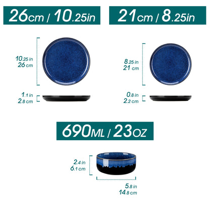 Starry Blue Reactive Glaze Stoneware Dinnerware Set