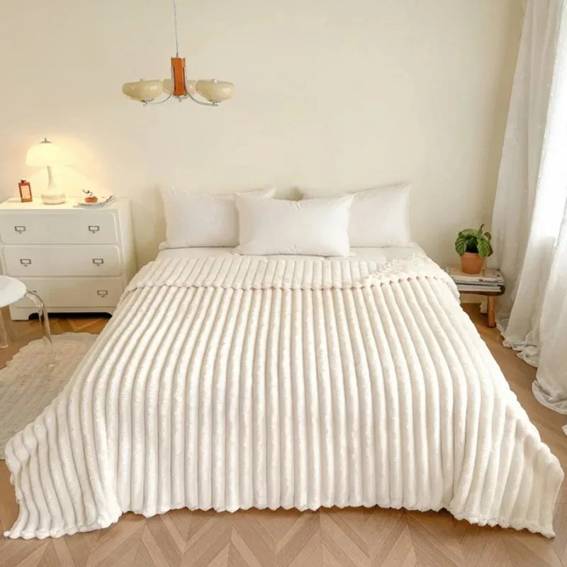 250GSM Soft Fluffy Striped Throw Blanket for Bed