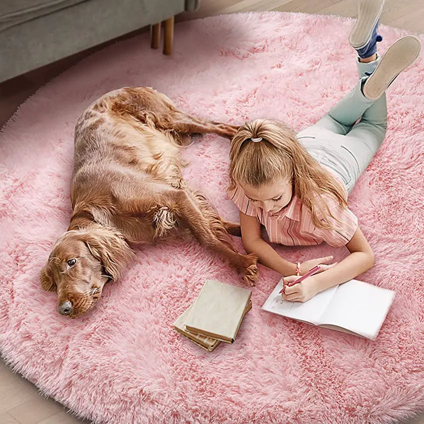 Round Plush Shag Carpet for Kids Room Decor