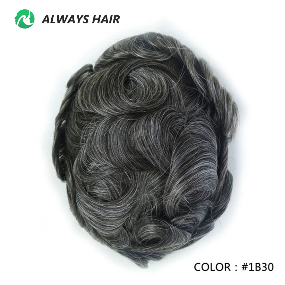 PU Men Toupee Indian Human Hair 130% Density Wig