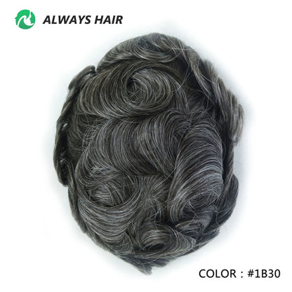 PU Men Toupee Indian Human Hair 130% Density Wig