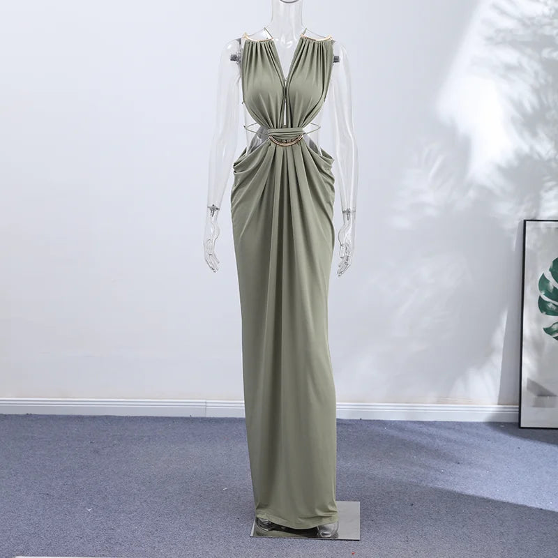 Backless Halter Dress for Women in Solid Polyester