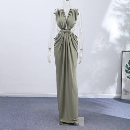 Backless Halter Dress for Women in Solid Polyester
