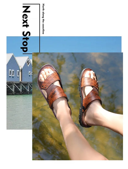 Men's Casual Slip-On Leather Sandals for Summer