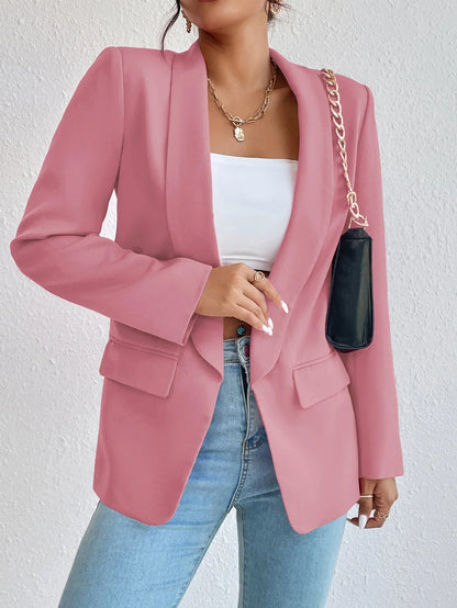 Solid Polyester Cotton Long Sleeve Women's Blazer
