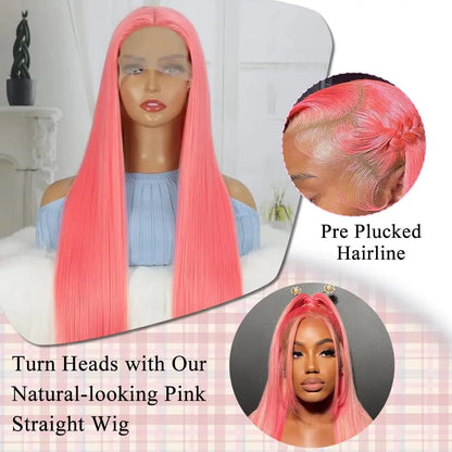 Pink 30 Inch Straight Lace Front Wig Human Hair