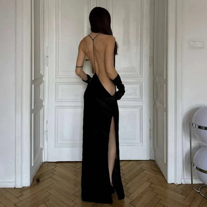 Mesh See Through Halter Maxi Dress for Women