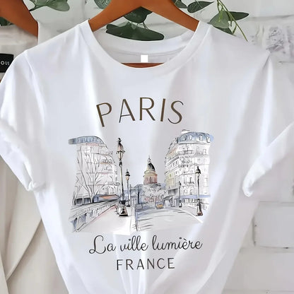 90s Paris Women Print Casual T-Shirt for Summer