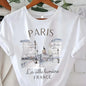 90s Paris Women Print Casual T-Shirt for Summer