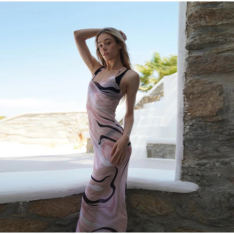 Sheer Mesh Bodycon Maxi Dress for Women