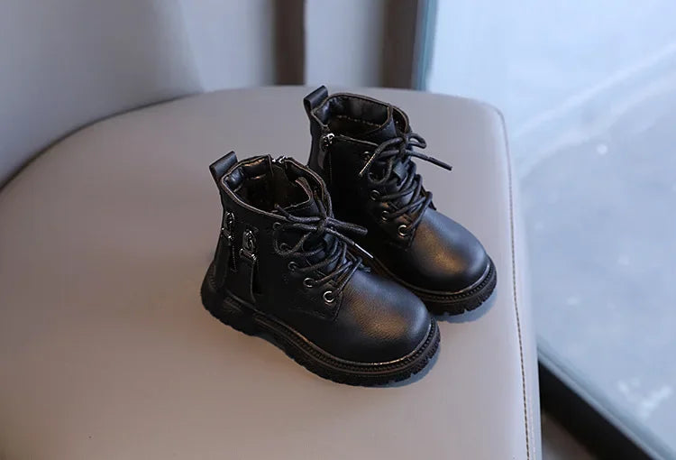 Burgundy PU Leather Ankle Boots for Kids