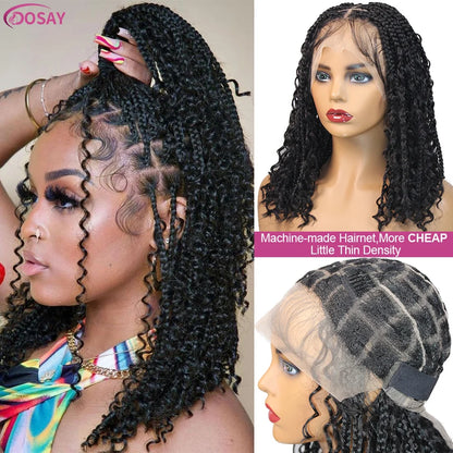 Short Bohemian Curly Braided Lace Front Wig 12 Inch