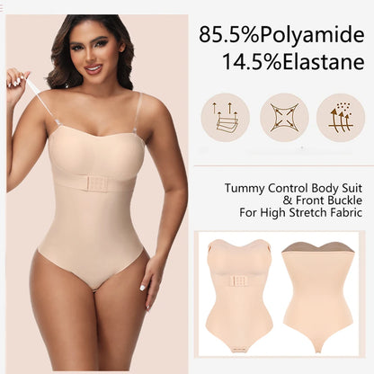 Strapless Bodysuit Tummy Control Shapewear Black S-4XL