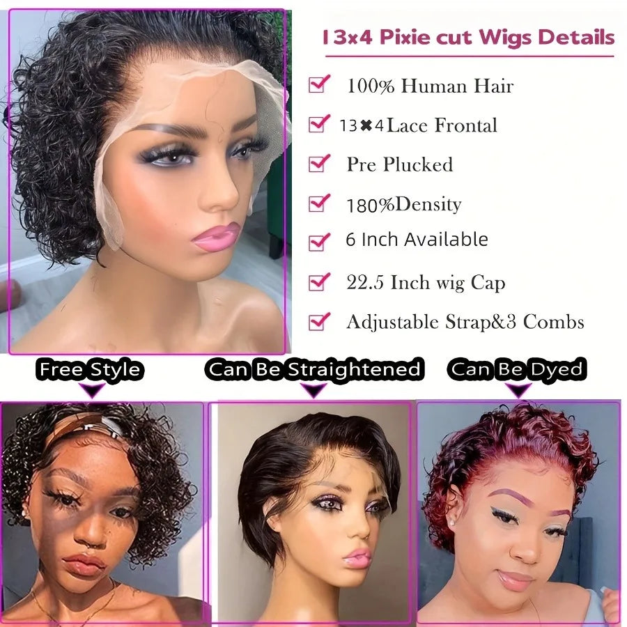 Pixie Cut Curly Lace Front Wig Natural Black 6 Inch
