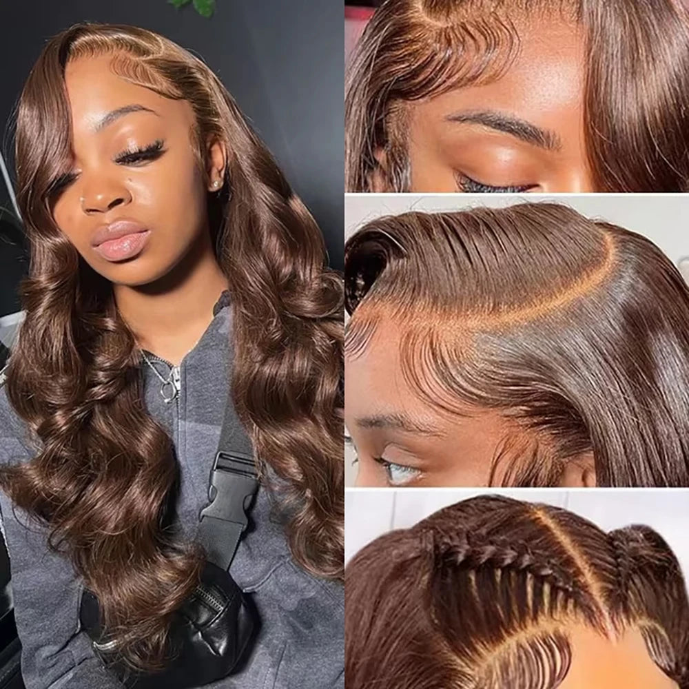 Chocolate Brown Body Wave Lace Front Human Hair Wig