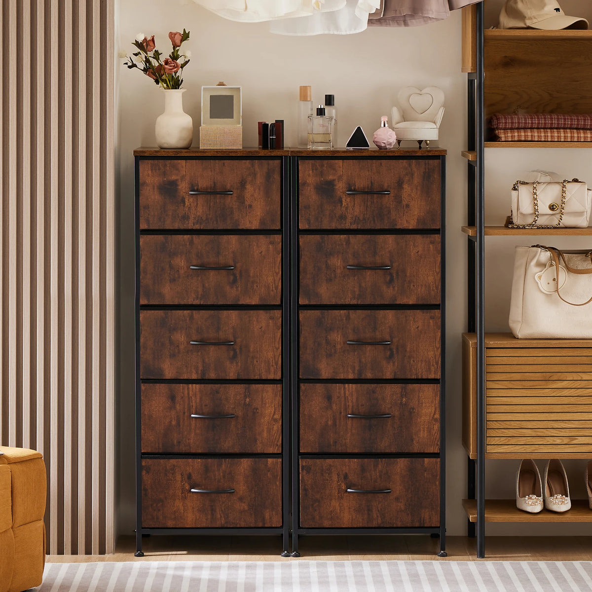 JHK 48 Inch Modern Dresser with 5 Fabric Drawers