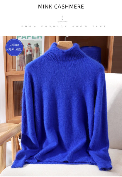 Mink Fur High Collar Pullover Sweater for Women