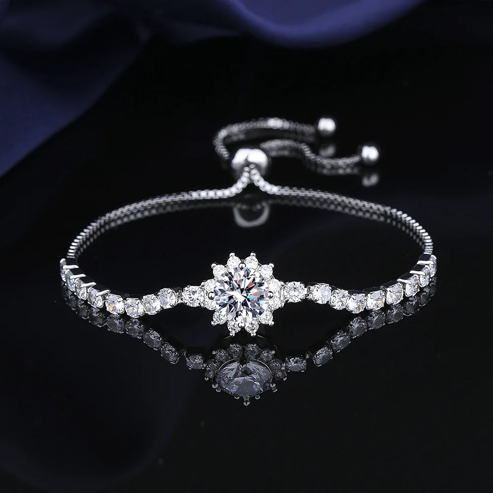 Moissanite Sunflower Bracelet in 925 Sterling Silver