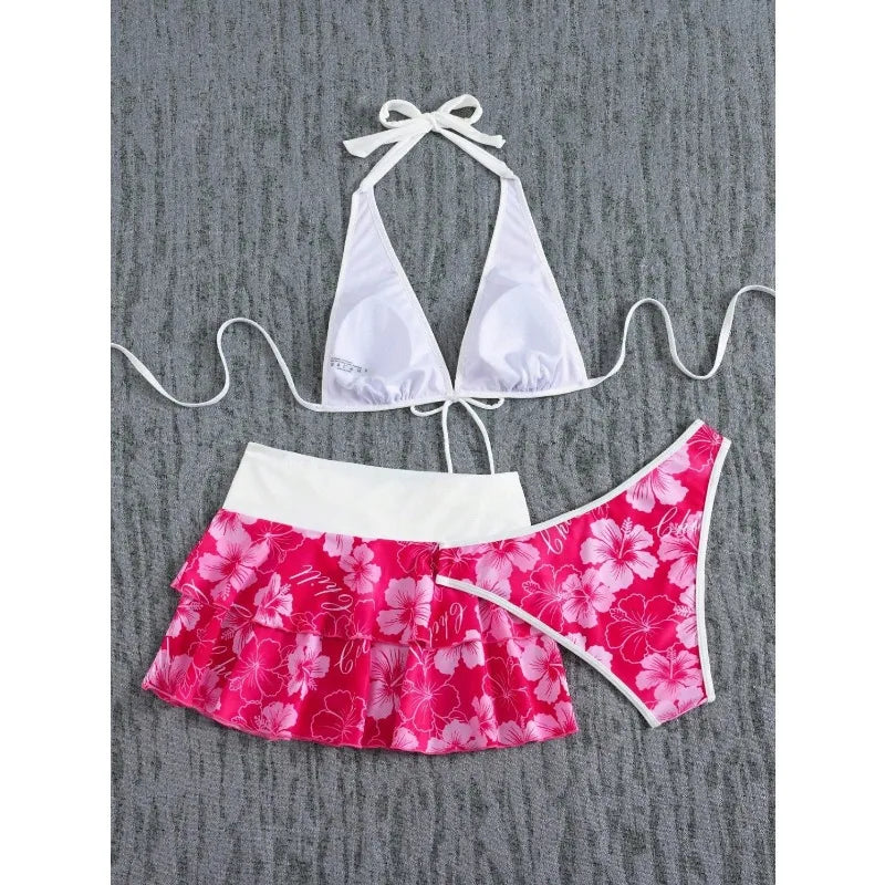 Elegant Floral High-Waist Bikini Set for Women