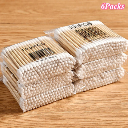 100 Pcs Baby Cotton Swabs with Wooden Sticks