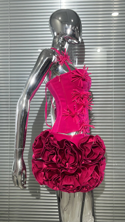 Black Red Women Strapless Bodycon Mini Skirt Set