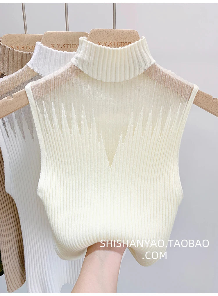 Mesh Knitted Tank Top Women Sleeveless Chic Cut Out