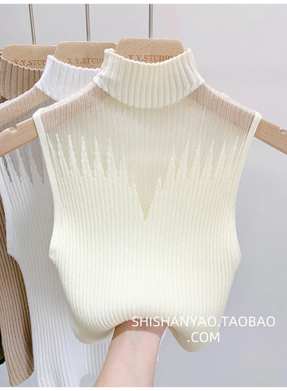 Mesh Knitted Tank Top Women Sleeveless Chic Cut Out