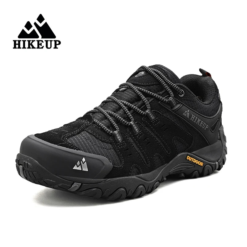 HIKEUP Men's Suede Leather Hiking Shoes Black Gray Khaki