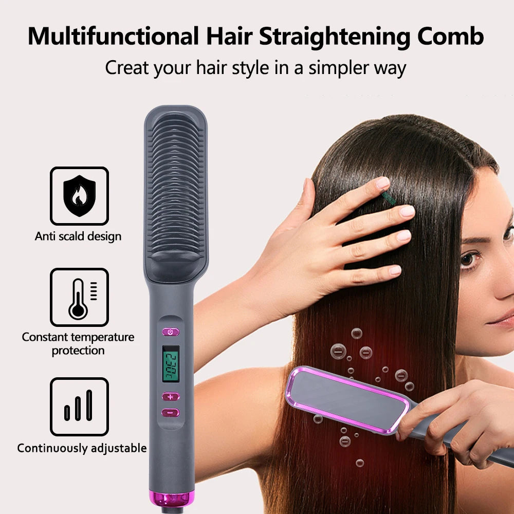 Electric Hot Comb Straight Hair Straightener Brush