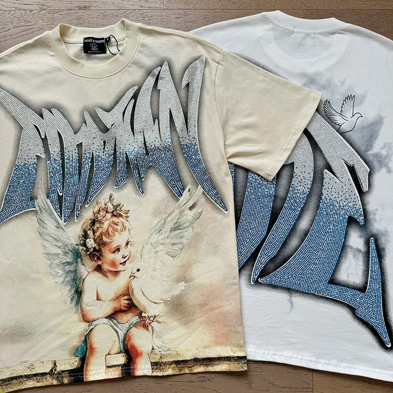 Mixed Emotion Cotton T-Shirt for Couples with Angel Print