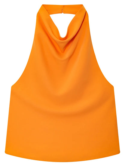 Halter Satin Backless Corset Top for Women in Yellow Pink Black