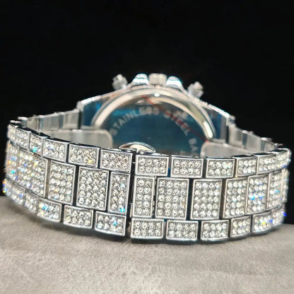 Fashion Gold Quartz Wristwatch for Men with Rainbow Diamonds