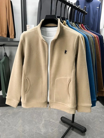 Men's Winter Thick Plush Jacket with Zipper and Pockets