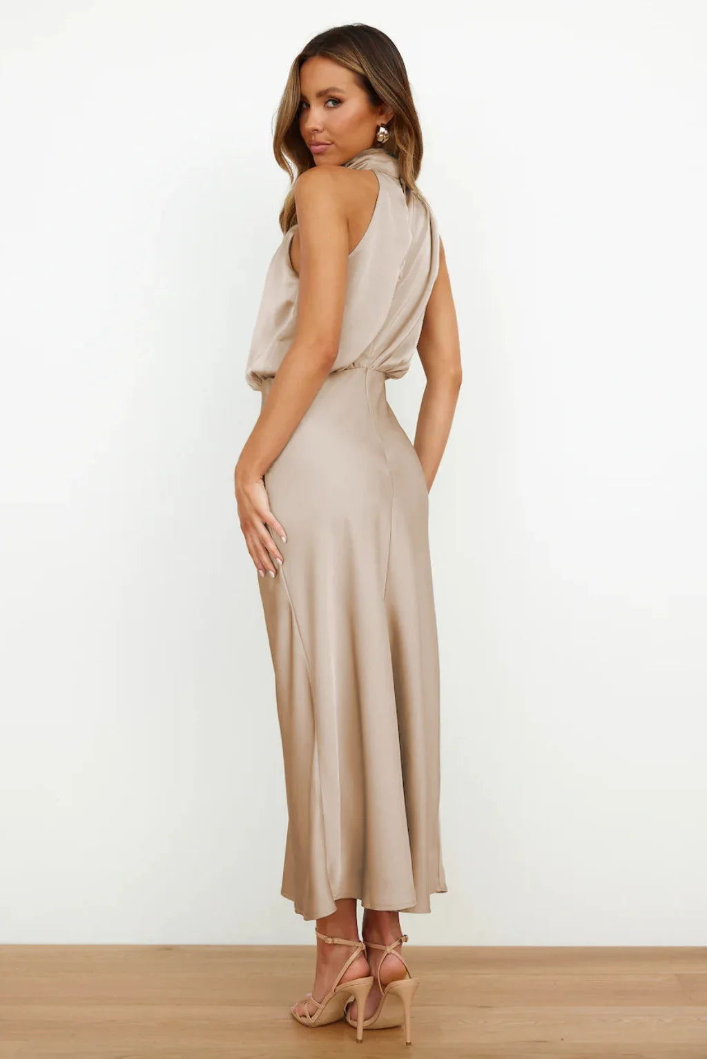 Elegant Silk Satin Sleeveless Long Dress for Women