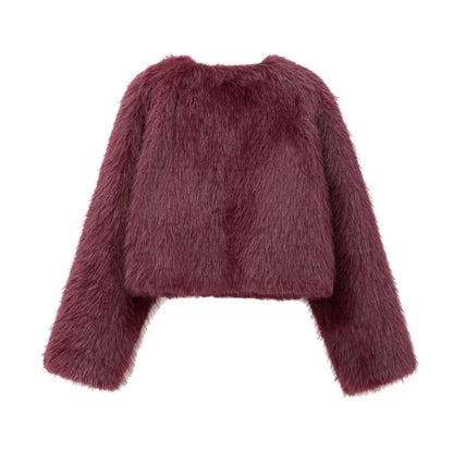 Women's Faux Fur Round Neck Short Jacket