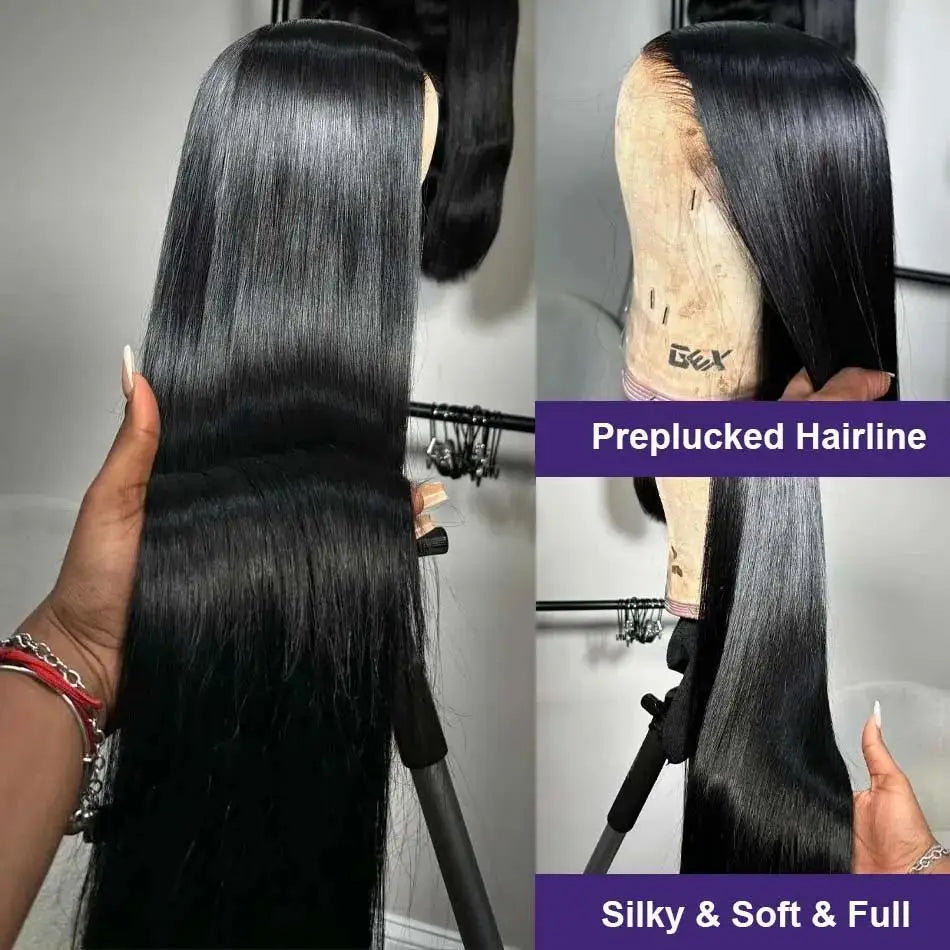 40 Inch Straight Human Hair Wig with Transparent Lace