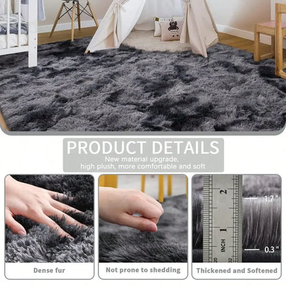 Black Plush Long-Pile Carpet, Soft Non-Slip Rug