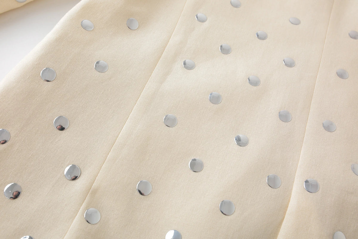 Beige Rivet Decoration Casual Blazer for Women