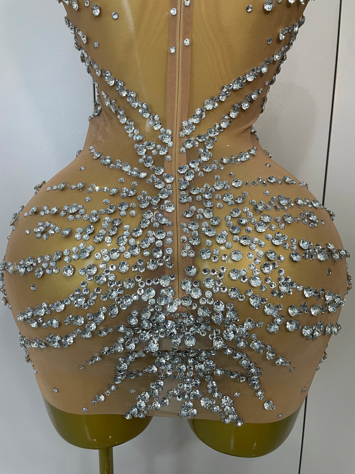 Sparkly Rhinestones Mesh See Through Dress for Women