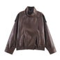 Black Long Sleeve Faux Leather Motorcycle Jacket